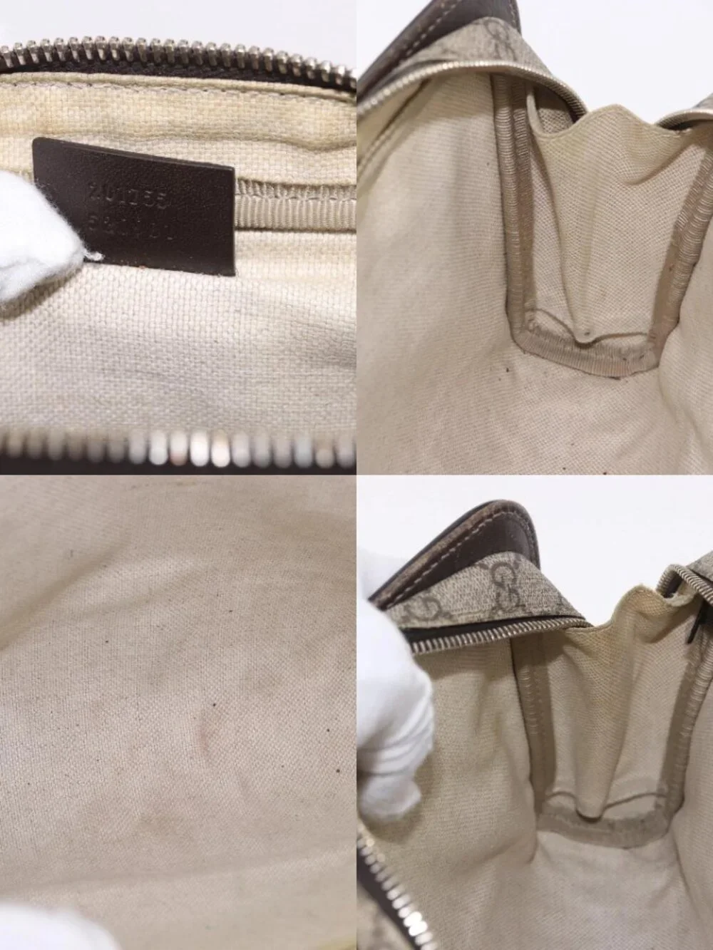 GUCCI GG Supreme Clutch Bag PVC Leather Beige Silver 201755 Auth 187159